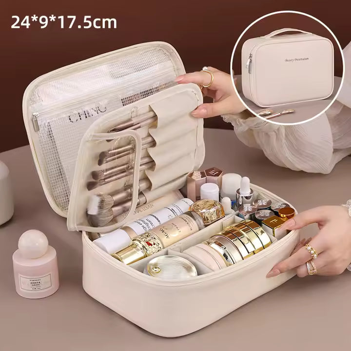 Bolsa de maquillaje plegable de cuadros para mujer